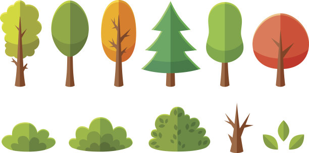 孤立的卡通树木和灌木丛素材图片