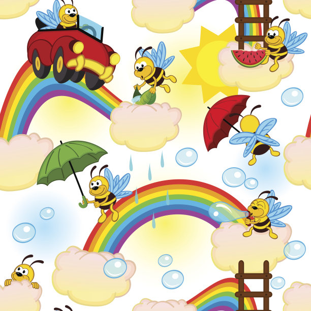 无缝图案与蜜蜂彩虹图片下载