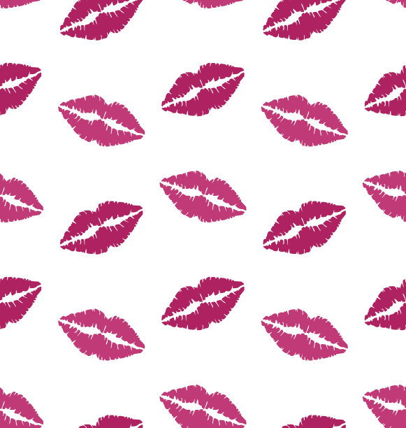 无缝纹理与吻的痕迹，粉色浪漫图案图片下载