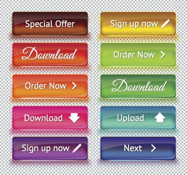一套彩色玻璃按钮的网页界面。图片下载