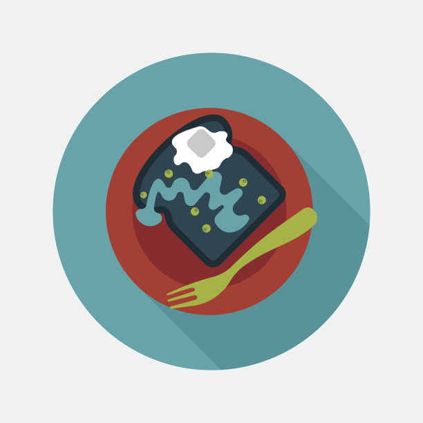 早餐吐司平面图标与长影子，eps10图片下载