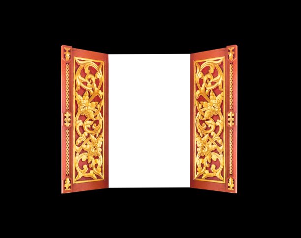 泰国寺庙窗框孤立在白色和黑色的背景图片下载