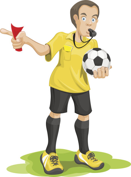 足球裁判吹哨出示红牌。图片下载