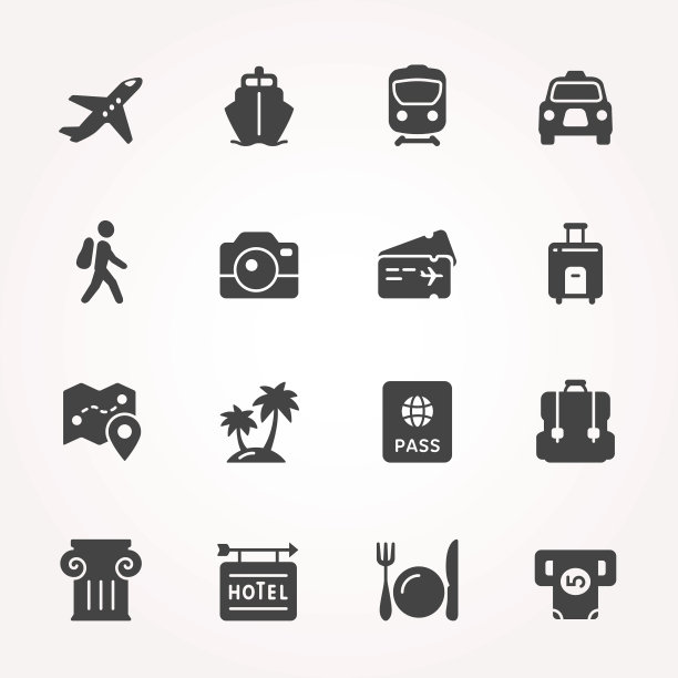 旅行和运输图标集。图片下载