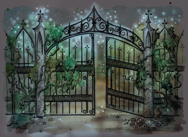 老哥特式大门的水彩画图片下载