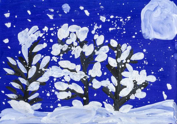 森林里满月的圣诞夜。孩子画画。图片下载