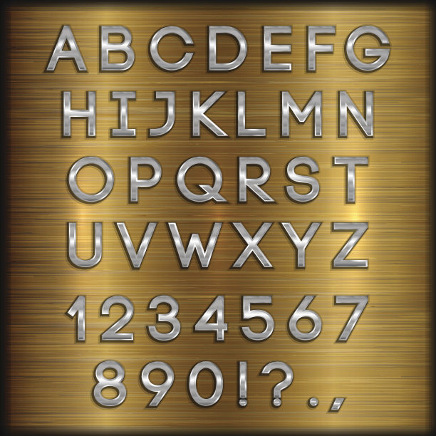 矢量镀银字母，数字和标点符号上的铜图片下载