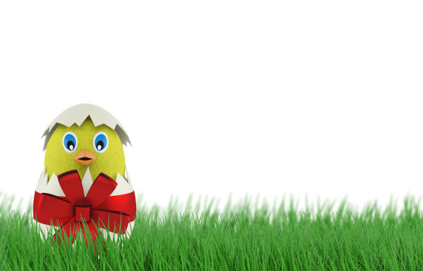 复活节蛋里的黄鸡。三维渲染图片下载