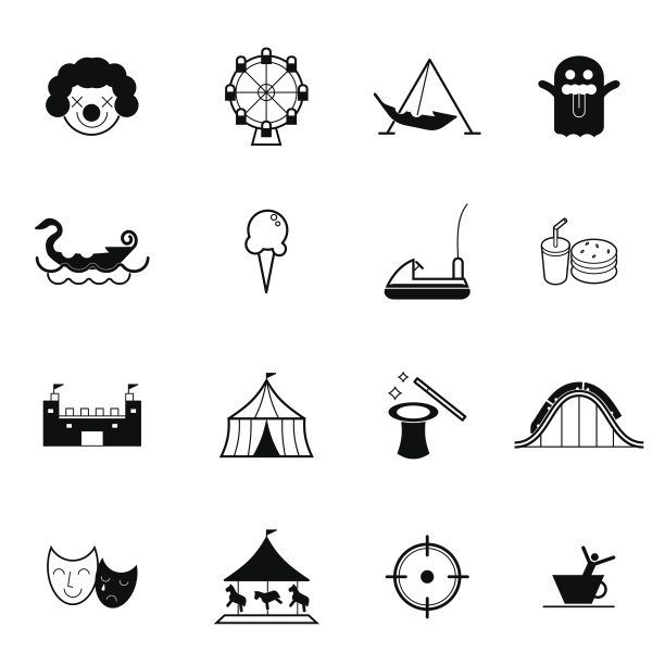 游乐园和主题公园的图标向量集图片下载