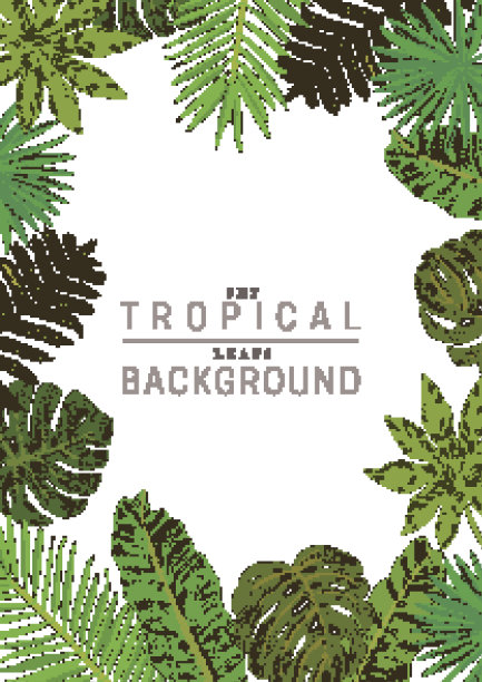 花的框架。热带树叶素描风格的集合。已经图片下载