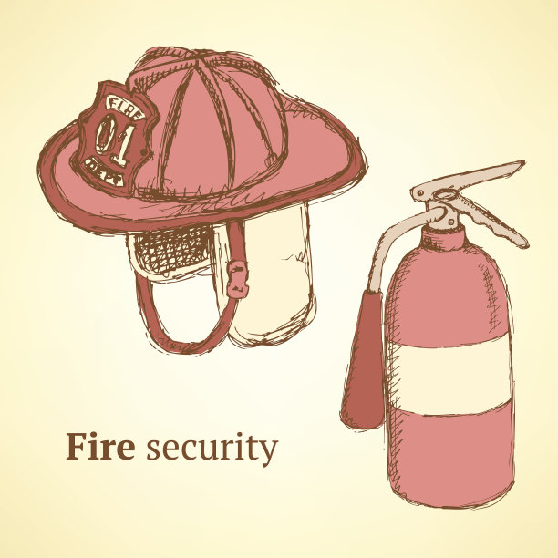 用复古风格画出消防头盔和灭火器图片下载