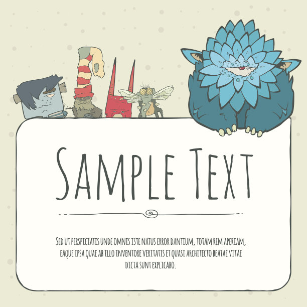 可爱的涂鸦怪物的问候或邀请卡的地方图片下载