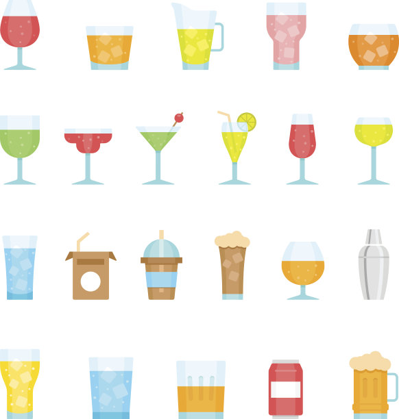 彩色图标集玻璃和饮料图片下载