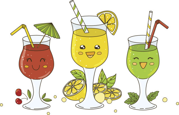 一组可爱的鸡尾酒孤立在白色图片下载
