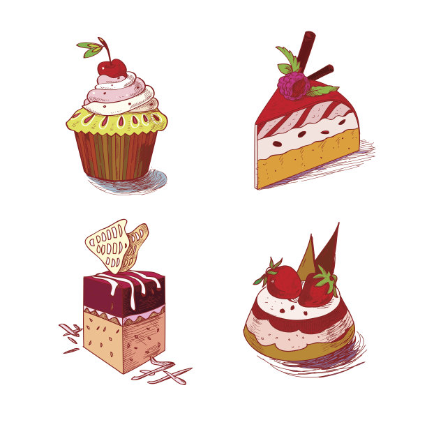 手绘的甜点糕点烘焙产品纸杯蛋糕松饼图片下载
