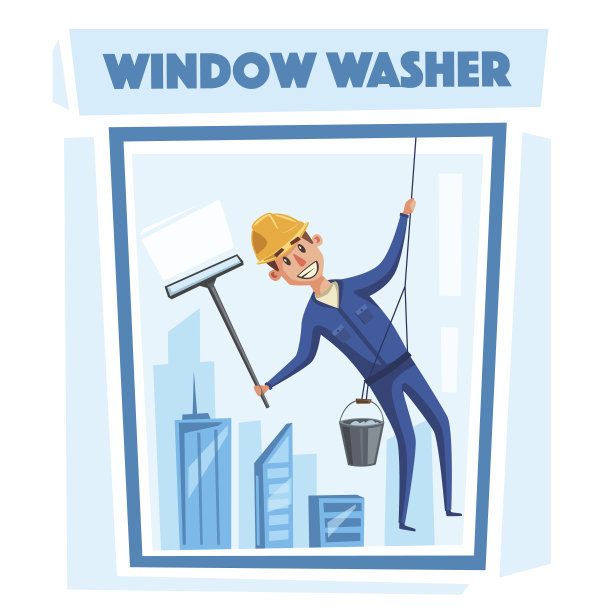 清洁窗户的专业人员。卡通矢量图图片下载