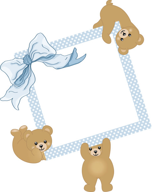 玩具熊抱着蓝色的框架和缎带图片下载