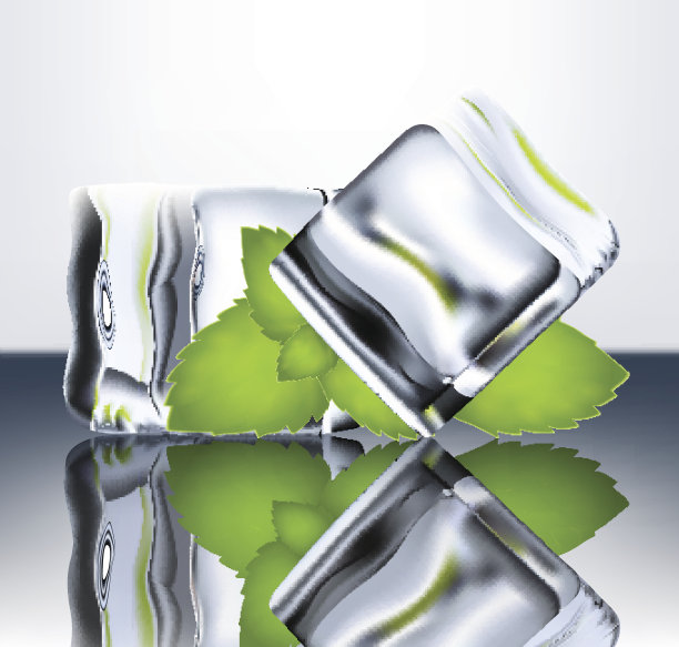 两块带有薄荷和强烈反射的冰块图片下载