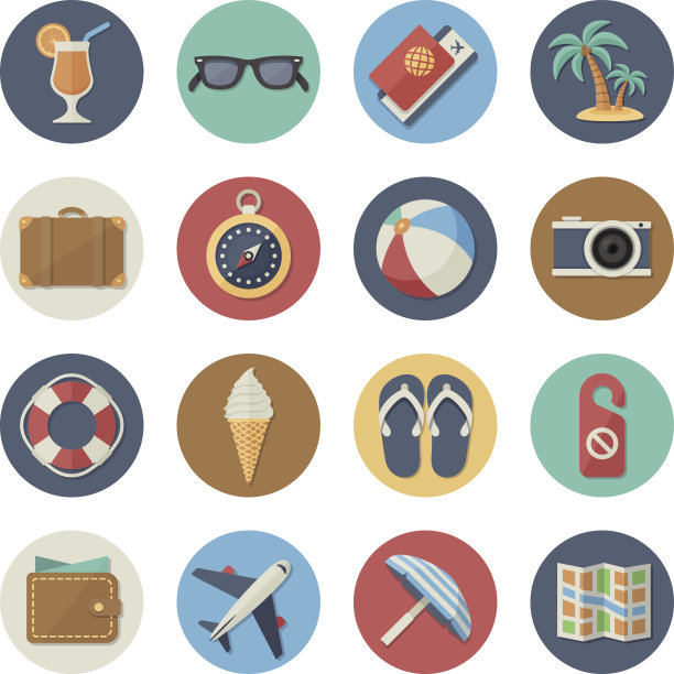 平面图标设置的主题为旅游和旅游图片下载