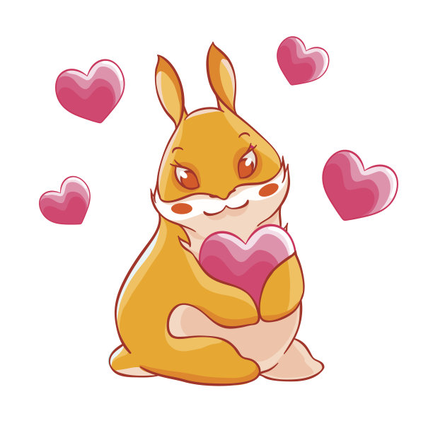 情人节。小姜兔爪子里抓着一颗心。卡。t恤打印。图片下载