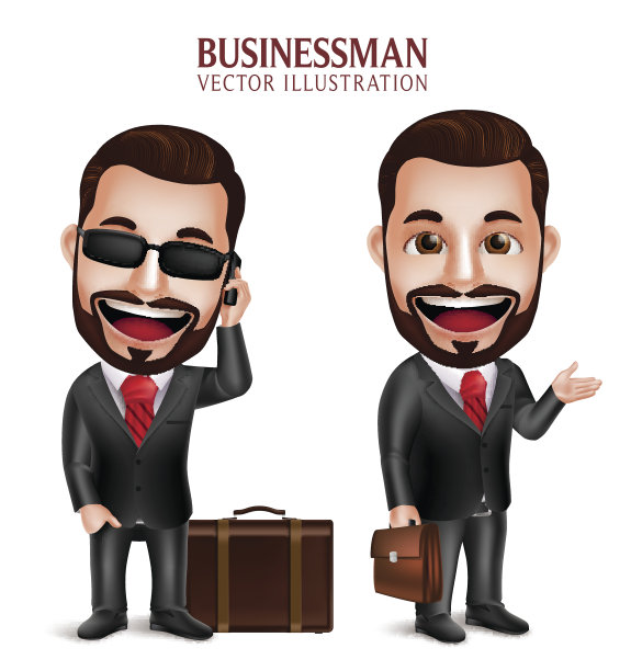 商务人士矢量性格快乐旅行手提箱图片下载