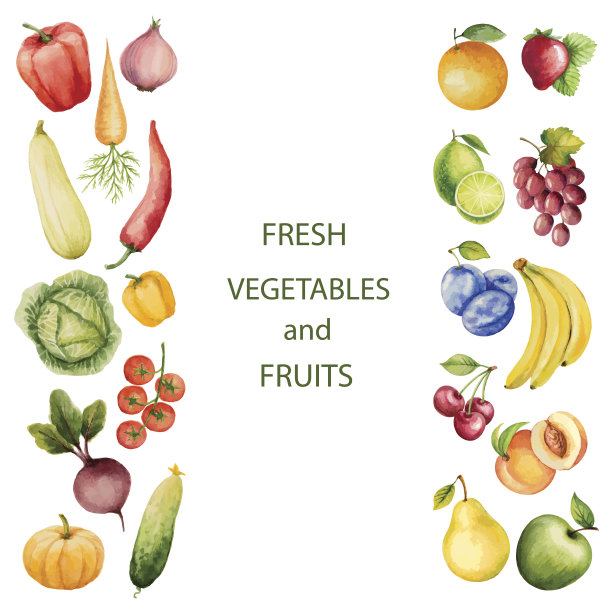 一套水彩蔬菜和水果。图片下载