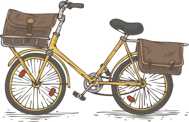 邮政服务。黄色的自行车和棕色的袋子图片下载