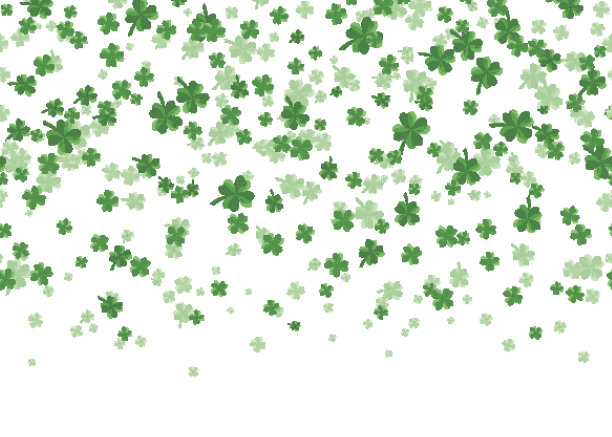 矢量插图花无缝边界与四叶绿色三叶草图片下载