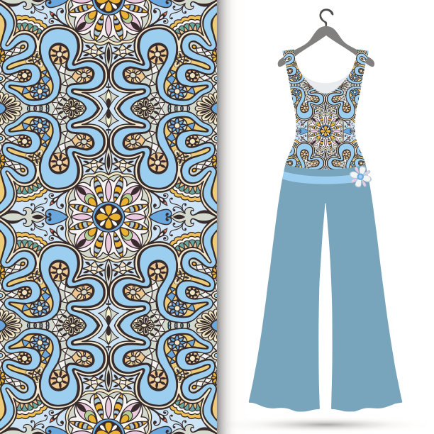 时尚无缝几何图案，女式上衣和长裤搭配图片下载