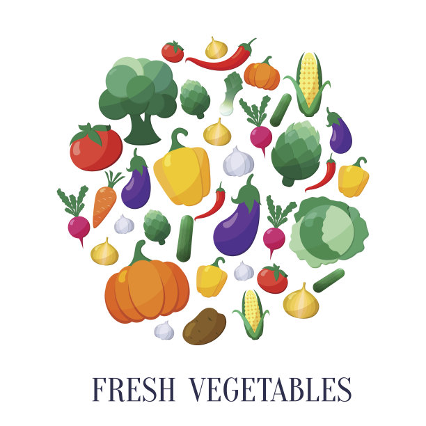矢量蔬菜平面样式图标设置在圆形形状图片下载