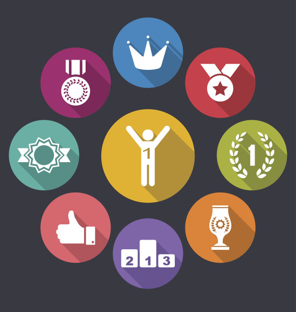 平坦的图标组的奖项和奖杯标志，长阴影图片下载