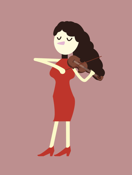 穿着红衣服的女人在拉小提琴。图片下载