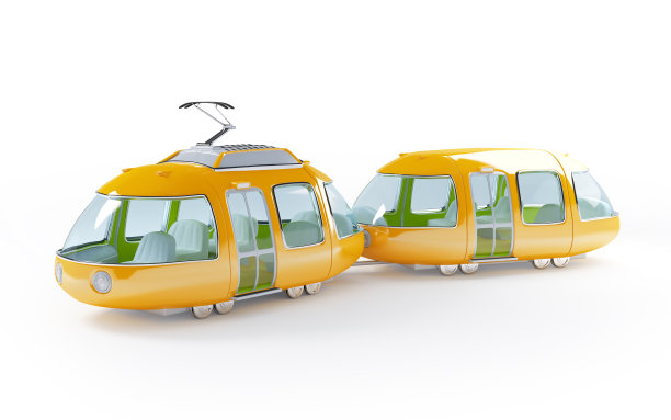 橙色卡通电车两辆图片下载