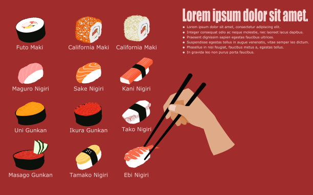 一套寿司与手持筷子图片下载