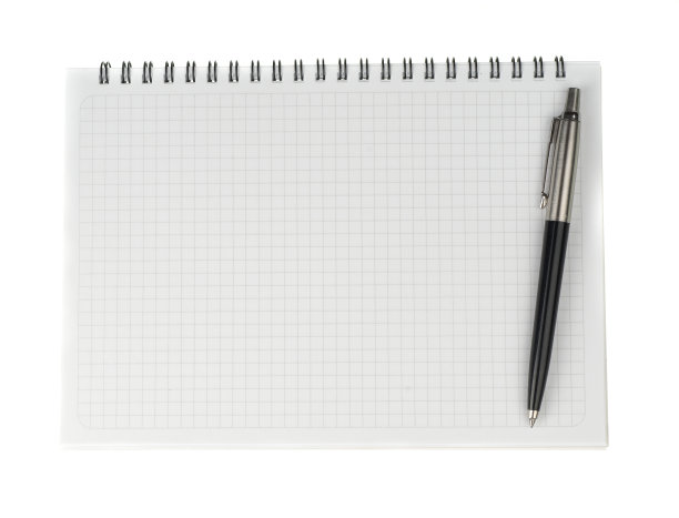 空白笔记本纸与笔隔离白色图片下载