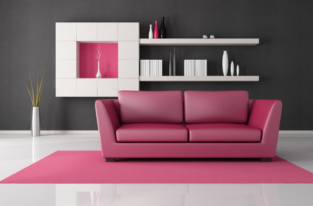 粉色和黑色的现代客厅图片下载