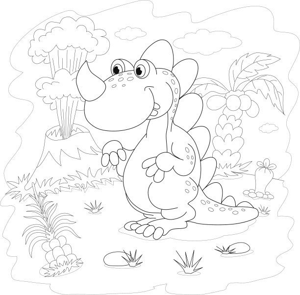 彩色的书。史前景观中有趣的恐龙。图片下载