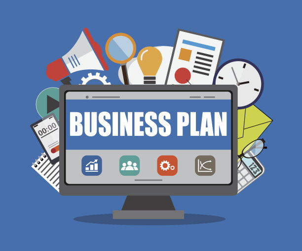业务计划概念监视器与业务图标。图片下载