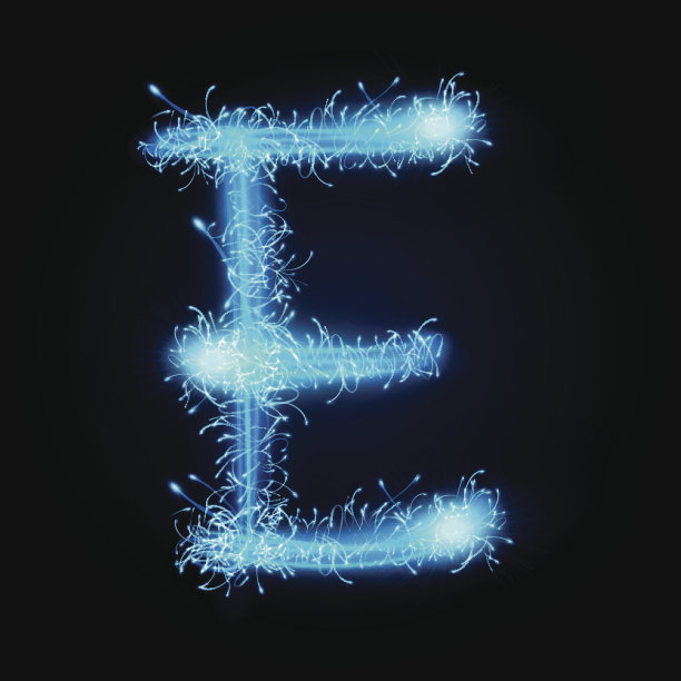 3d蓝色火花烟花字母E图片下载