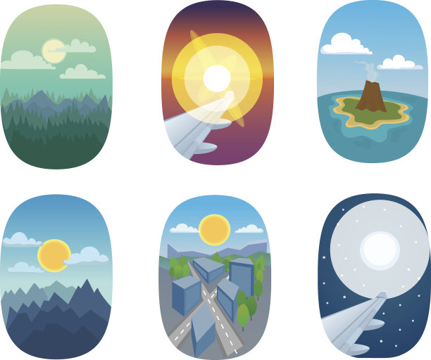 飞机窗口视图矢量插图。图片下载