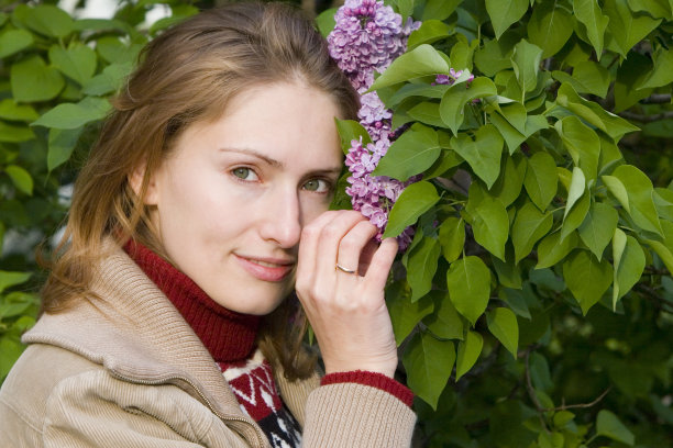 女人和淡紫色图片下载