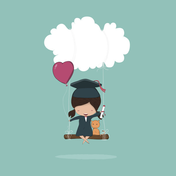 卡通女孩毕业的学生们在云中荡秋千图片下载