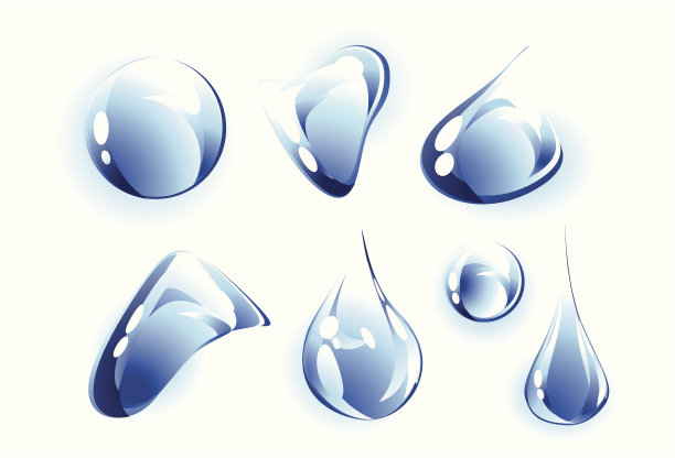 一套7个清澈的水滴。图片下载