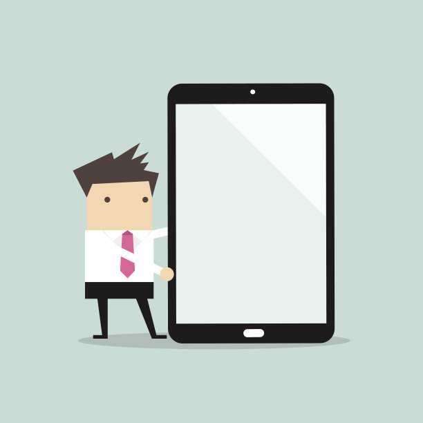 商人在一个大的平板电脑或智能手机上做演示图片下载