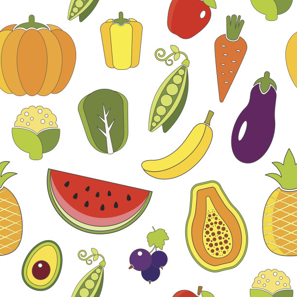 无缝模式与轮廓水果和蔬菜图片下载