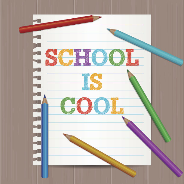 学校是很酷的手绘文本。笔记本纸。彩色铅笔图片下载