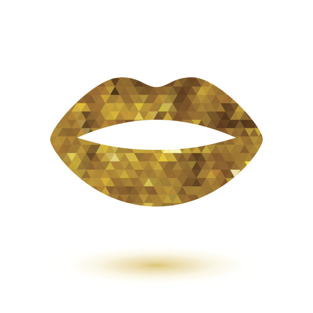 金色的马赛克女士的嘴唇图标。美符号标志设计图片下载