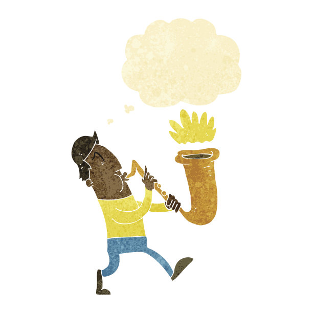 卡通人物吹着萨克斯吹着思想泡泡图片下载