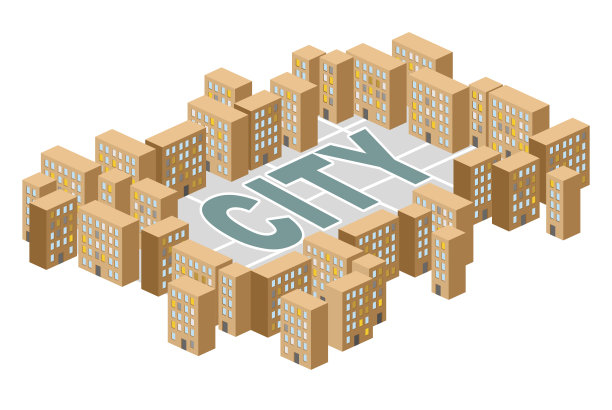 城市建筑。房子中间的院子。等距的建筑。向量图片下载