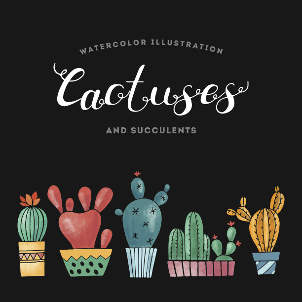 仙人掌水彩手绘插图图片下载